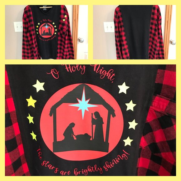 Christmas Flannel, Size M to XL: Upcycled Red Plaid Shirt, Nativity Scene Top - Picture 10 of 10